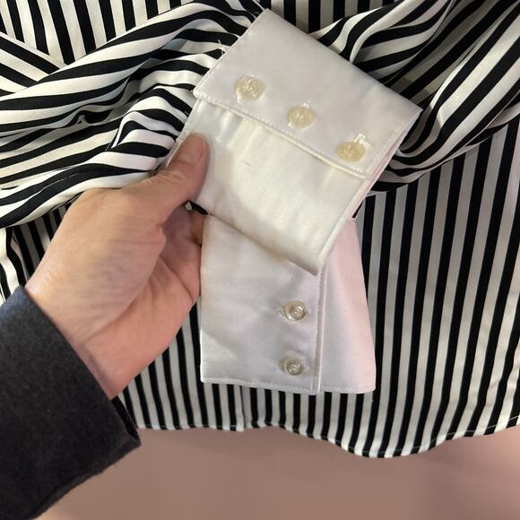 Vintage Harbour Isle Black White Striped 80’s Goth Minimalist Top Blouse Sz 11 - Picture 4 of 5